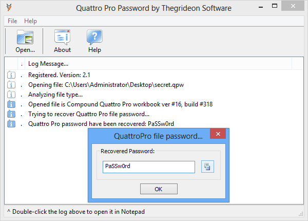 Click to view Quattro Pro Password 1.1 screenshot